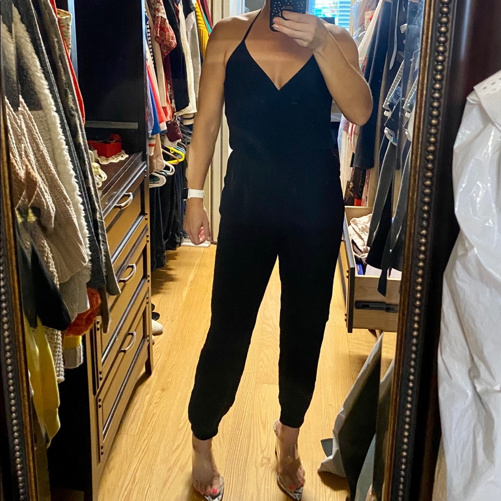 Halter black cotton jumpsuit